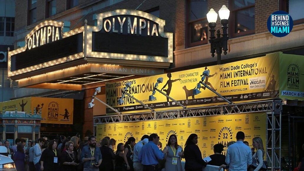 The Olympia lights up: festival night at the Miami International Film Festival.